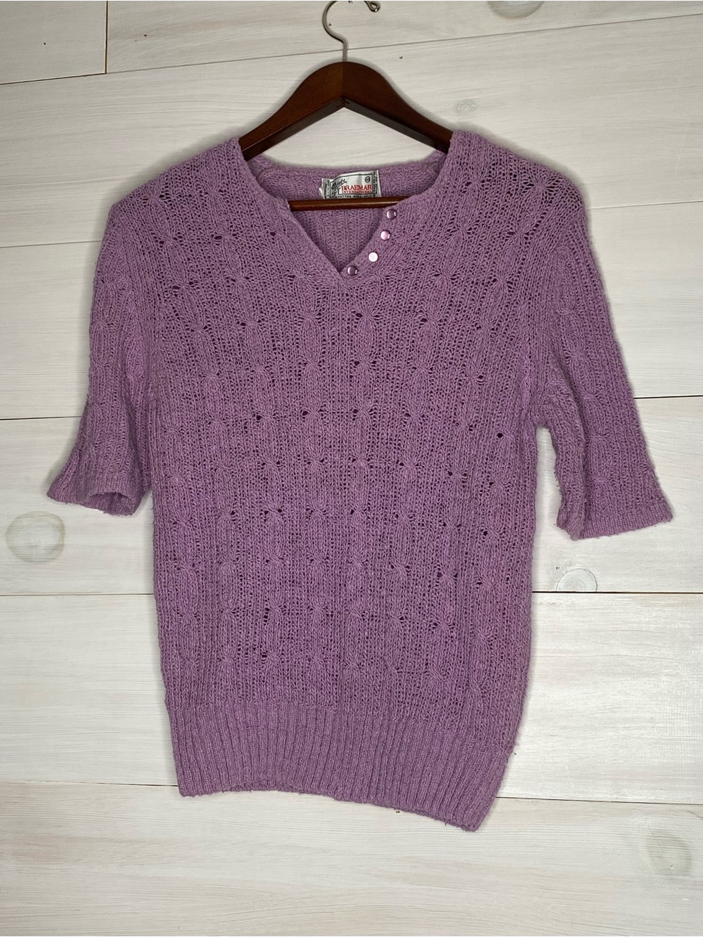 Vintage Braemar International Lavender Short Sleeve Knit Top / Sweater Med